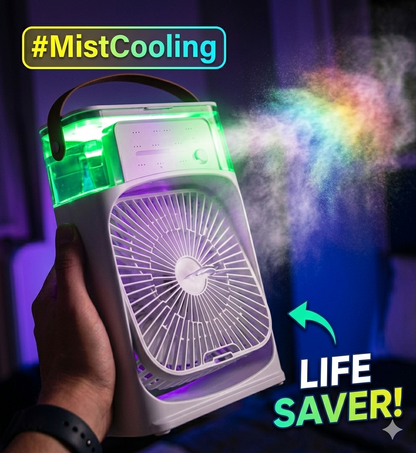 Portable Humidifier Fan Three in One, Mini USB Air Conditioning Fan, LED Night Light, Water Mist, Home Fun Air Cooler Humidifier