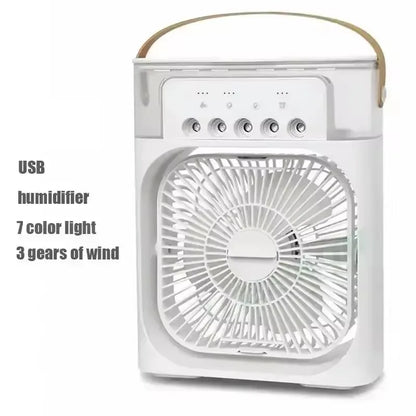 Portable Humidifier Fan Three in One, Mini USB Air Conditioning Fan, LED Night Light, Water Mist, Home Fun Air Cooler Humidifier