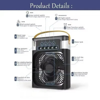 Portable Humidifier Fan Three in One, Mini USB Air Conditioning Fan, LED Night Light, Water Mist, Home Fun Air Cooler Humidifier