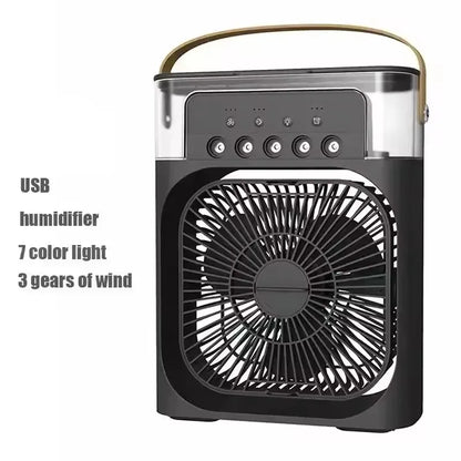 Portable Humidifier Fan Three in One, Mini USB Air Conditioning Fan, LED Night Light, Water Mist, Home Fun Air Cooler Humidifier